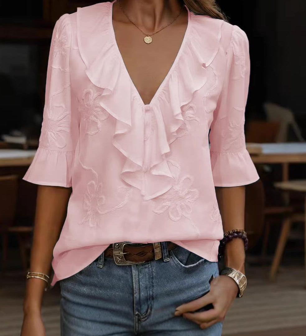 Isaline™ — Blouse élégante à volants au charme féminin