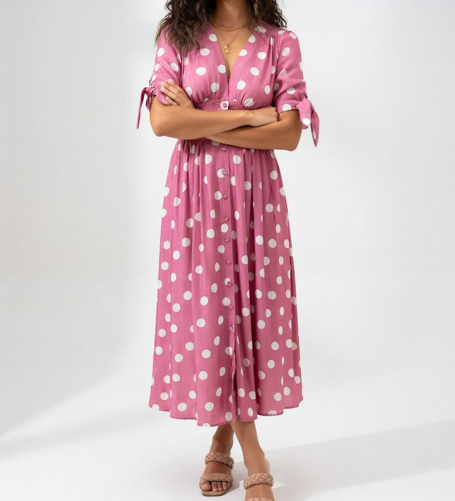 Clarisse™ — Robe midi à pois élégance naturelle