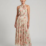 Robe Maxi Fleurie à Col Halter