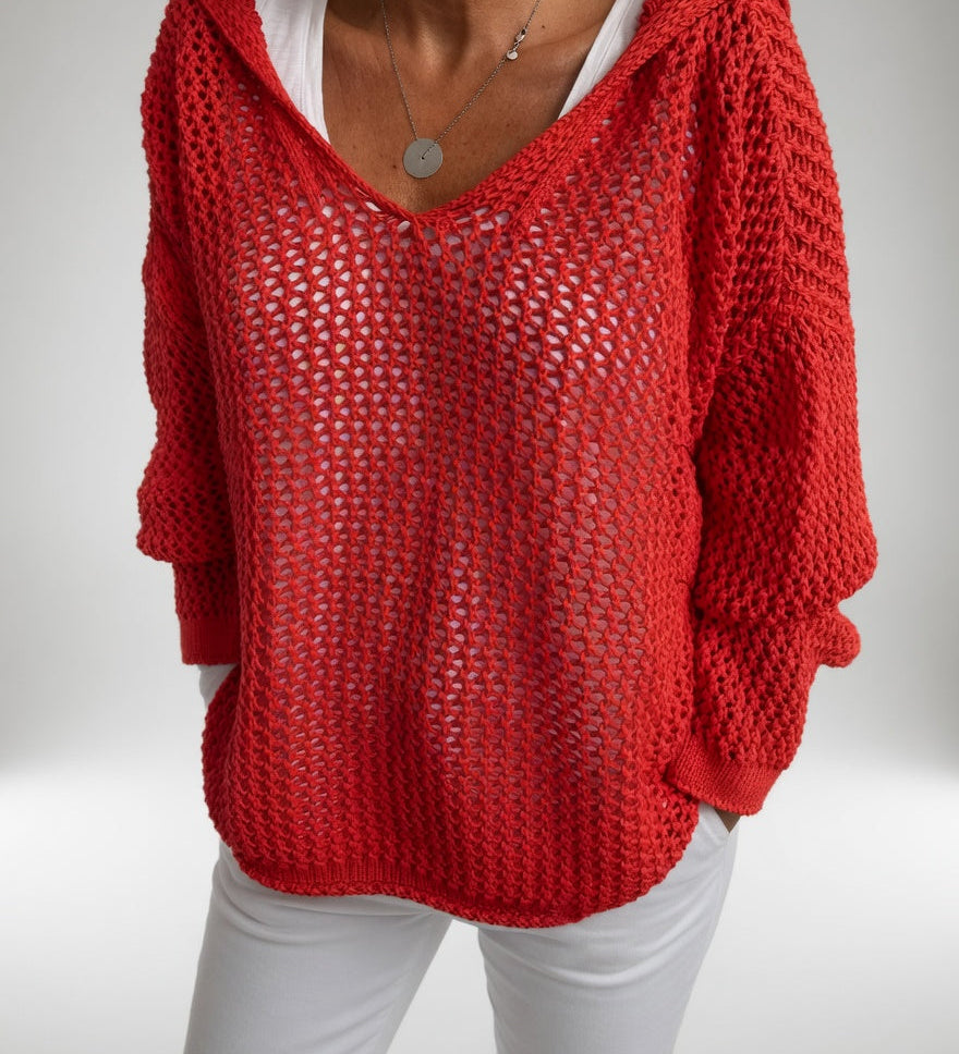 Évarielle™ — Pull maille ajourée col décontracté