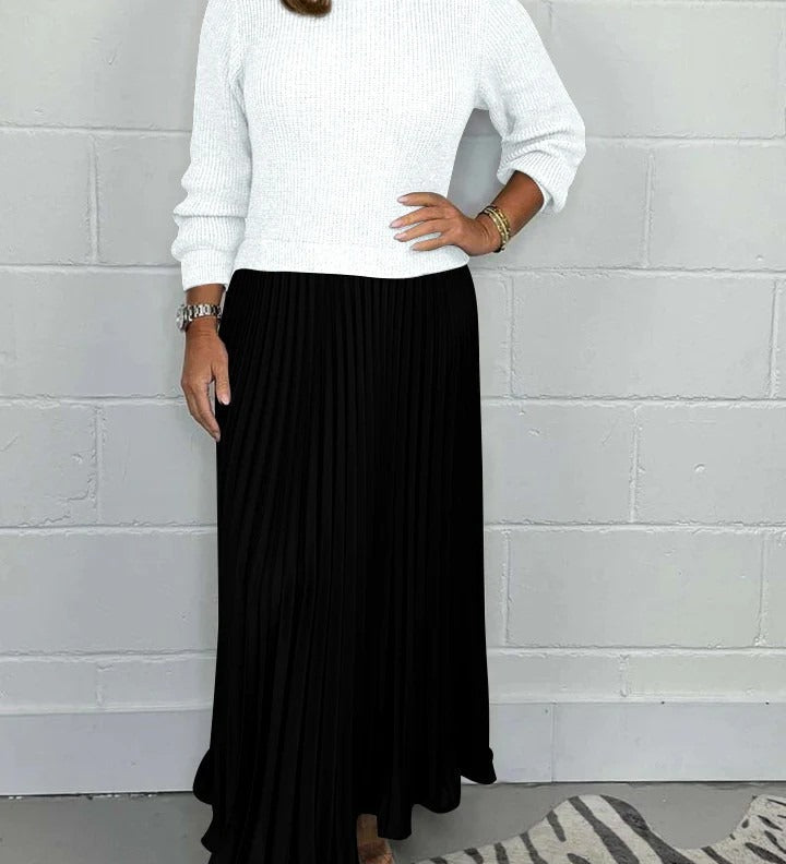 Claudine™ – La Robe Pull Plissée Élégance et Confort