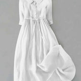 Lux - Robe Élégante à Manches Courtes avec Lacs à la Taille