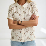 Amandélie™ — Blouse brodée florale élégante légère