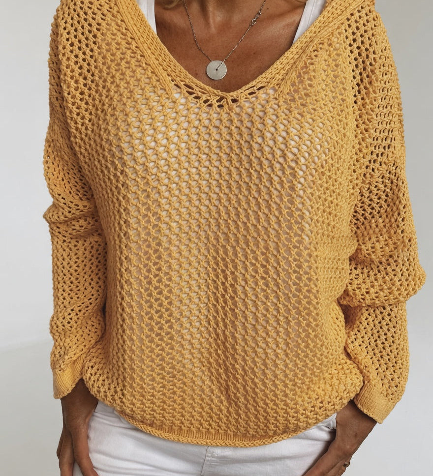 Évarielle™ — Pull maille ajourée col décontracté
