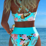 Flora | Bikini à Motif Floral Contrastant avec Fente