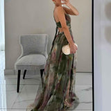 Amara | Robe Maxi Élégante en Chiffon Floral avec Décolleté Découpé