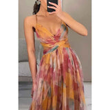 Amara | Robe Maxi Élégante en Chiffon Floral avec Décolleté Découpé