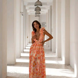 Amira | Robe Maxi Dos Nu à Motif Floral avec Volants et Découpes