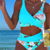 Flora | Bikini à Motif Floral Contrastant avec Fente
