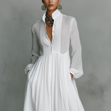 Patchwork | Robe Maxi en Lin à Col Montant