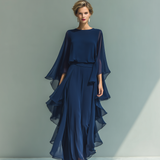 Chloé | Ensemble Chiffon Bleu Marine à Volants
