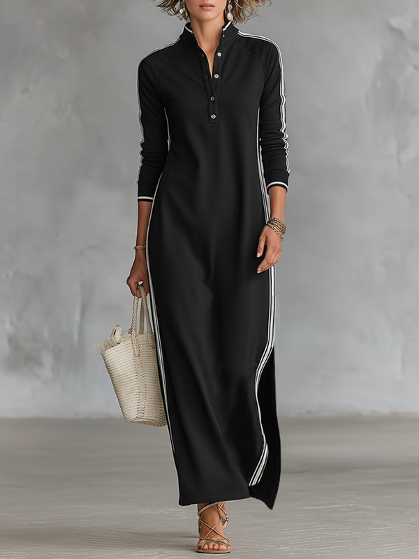 Mireille | Robe Maxi Sweat à Col Boutonné