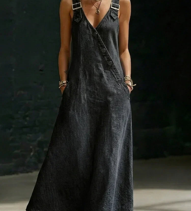Vera™ | Robe longue en denim boutonnée