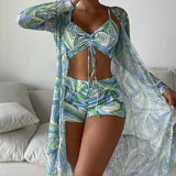 Chic Côtier | Ensemble de bikini 3 pièces imprimé