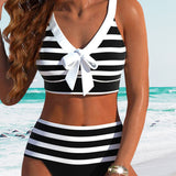 Île Éclat | Bikini Rayé Taille Haute