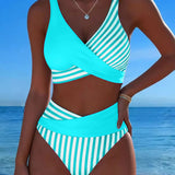 Delphantine™ — Bikini croisé rayé taille haute éclat estival
