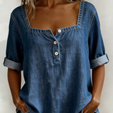 Avélia™ | Chemise denim col carré