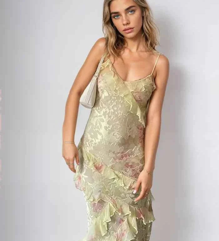 Amour | Robe Maxi en Mesh Froncée