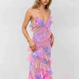 Amour | Robe Maxi en Mesh Froncée