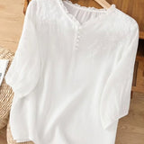 Éléna™ — Blouse brodée élégante en lin mélangé