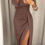 Liv | Robe Midi Élégante à Épaules Dénudées et Fente Pailletée