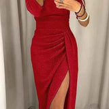 Liv | Robe Midi Élégante à Épaules Dénudées et Fente Pailletée