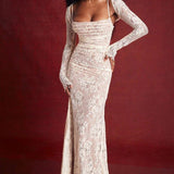 Noa | Robe Maxi en Dentelle à Manches Longues et Détails Transparents