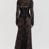 Noa | Robe Maxi en Dentelle à Manches Longues et Détails Transparents