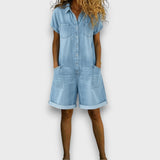 Joan™ | Salopette courte en coton effet denim