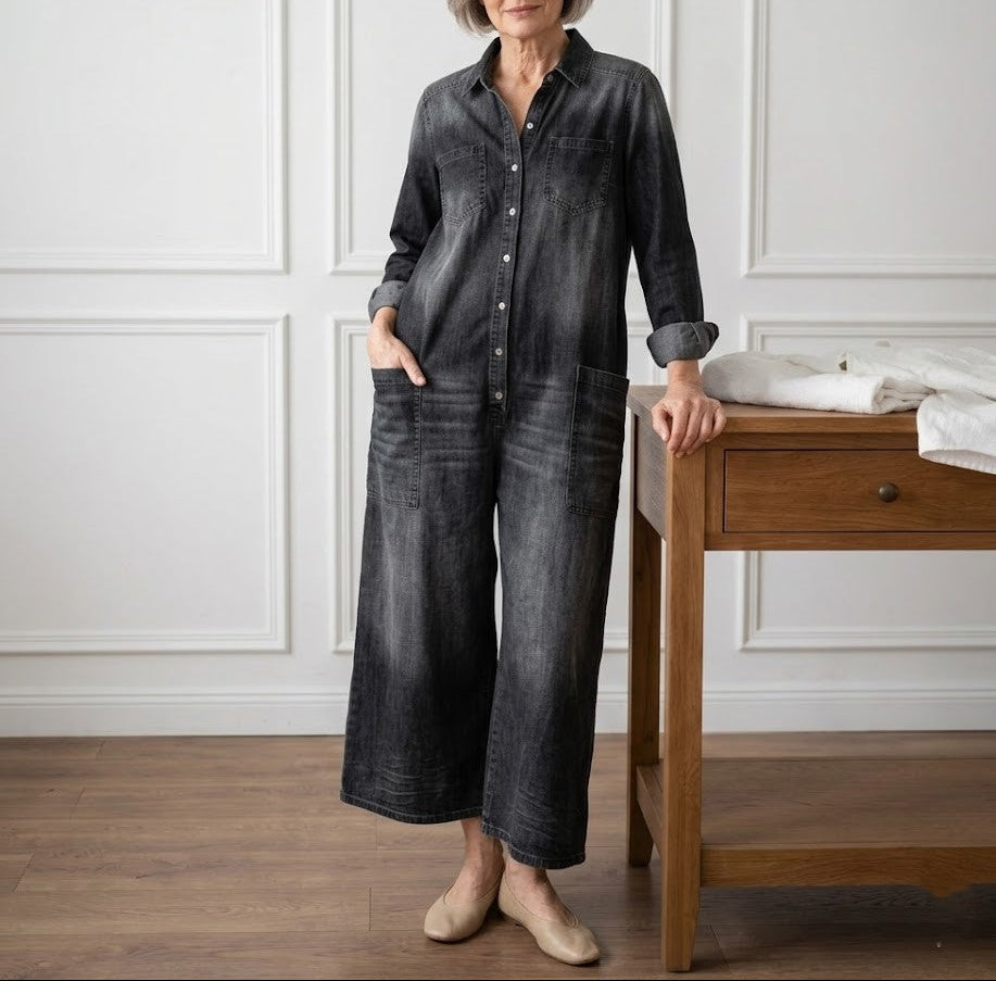 Diana™ | Combinaison en denim vintage à boutons